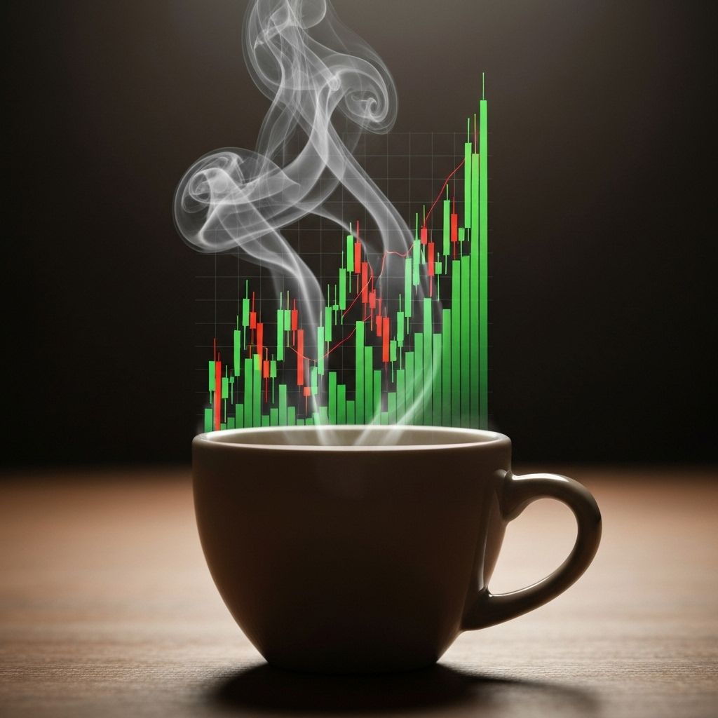 Cană de cafea cu vizualizare creștere investiții